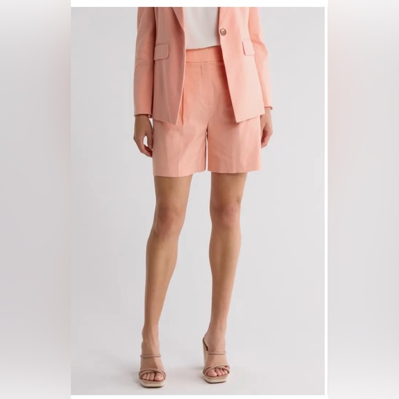 Veronica Beard Noemi Hi Waist Linen Blend O, Coral Women’s Shorts Size 0 NWT - Picture 1 of 14